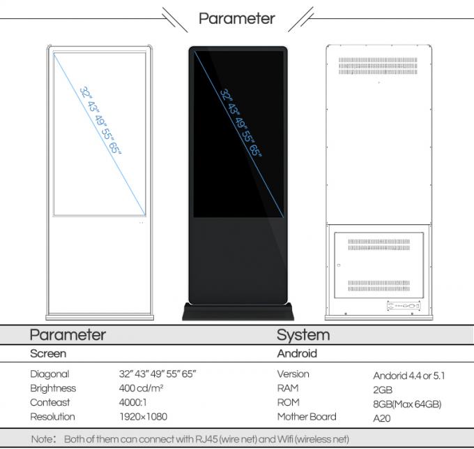 Black Interactive Touch Screen Kiosk Indoor 110V 43inch LCD Information ...