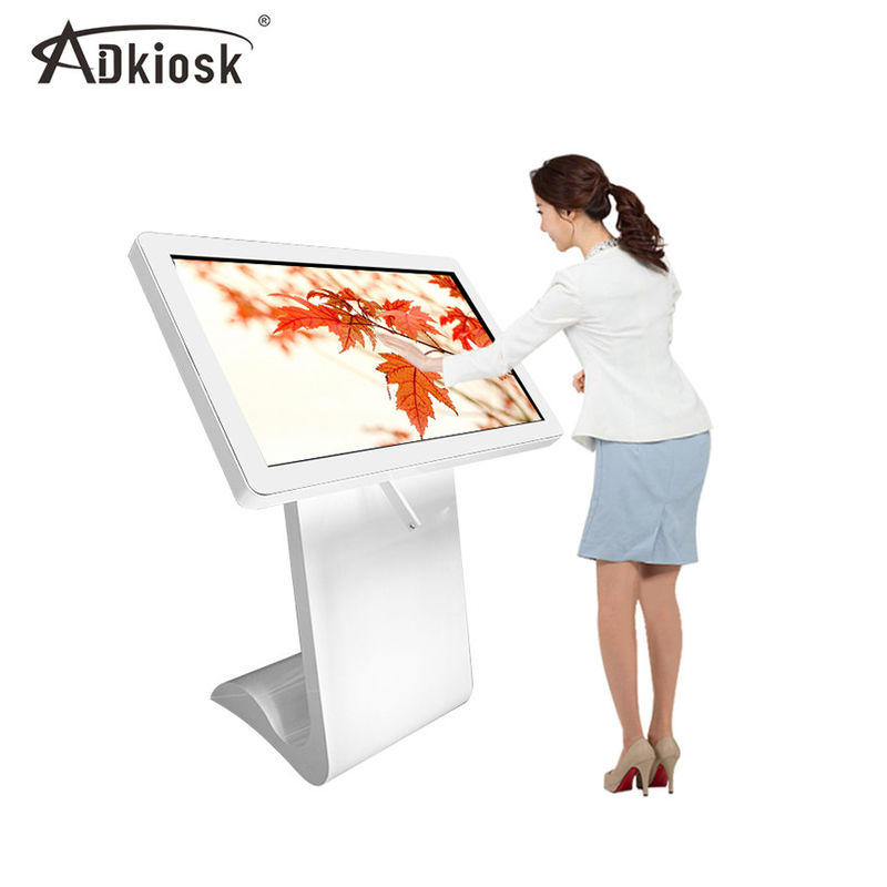White Interactive Touch Screen Kiosk 49inch 180W Floor Stand LED Screen Android OS